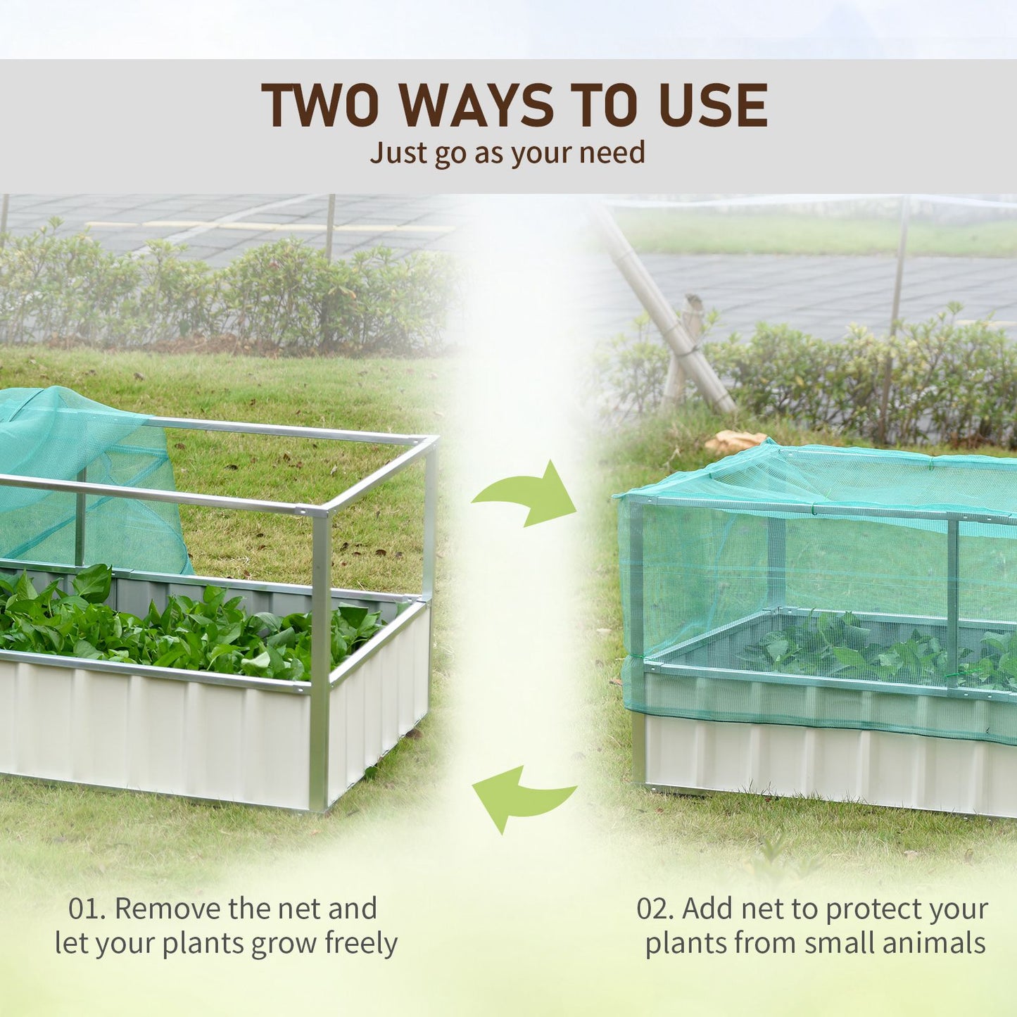 Outsunny Raised Garden Bed, 5.7 x 3 x 2.3ft Steel Planter Box Outdoor with Cover, Gloves for Growing Vegetables, Flowers, Herbs, Green