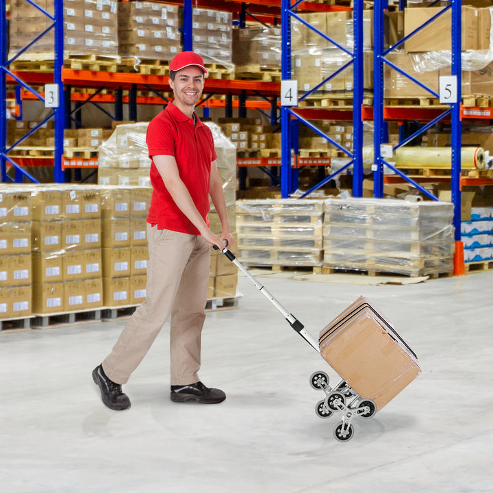 DURHAND 6-Wheels Stair Climber Hand Truck, Dolly Heavy Duty Folding Steel Load Cart with Adjustable Telescoping Handle for Moving, Luggage, Travel & Office, 154lbs Capacity