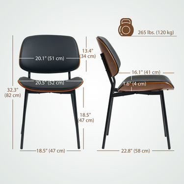HOMCOM Dining Chairs Set of 2, Mid Century Modern Dining Room Chairs with Bentwood Back and Metal Legs for Kitchen Living Room
