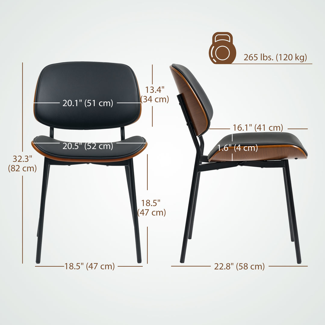 HOMCOM Dining Chairs Set of 2, Mid Century Modern Dining Room Chairs with Bentwood Back and Metal Legs for Kitchen Living Room