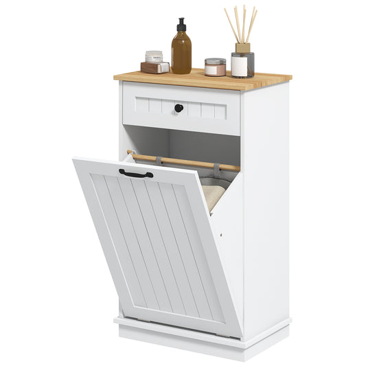 HOMCOM Laundry Cabinet with Removable Basket and Drawer, Tilt-Out Laundry Hamper for Bathroom, Living Room, White
