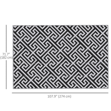 Outsunny Reversible Outdoor RV Rug, Patio Floor Mat, 6' x 9' Plastic Straw Rug for Backyard, Deck, Beach, Camping, Black & White