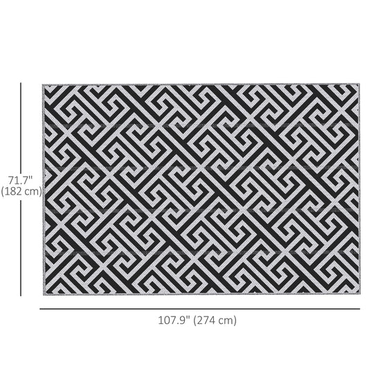 Outsunny Reversible Outdoor RV Rug, Patio Floor Mat, 6' x 9' Plastic Straw Rug for Backyard, Deck, Beach, Camping, Black & White