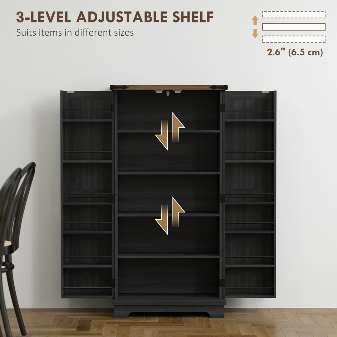 HOMCOM 47" Kitchen Pantry Storage Cabinet, Farmhouse Kitchen Pantry Cabinet with Adjustable Shelves and Door Shelves, Black