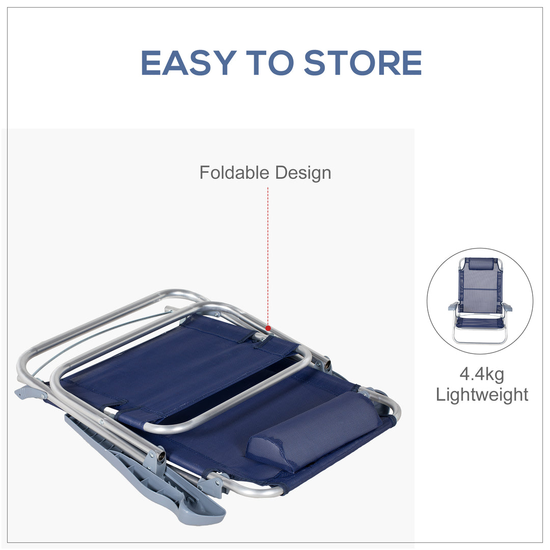 Outsunny Set of 2 Fishing Chairs, Camping Chairs with Adjustable Backrest and Headrest, Folding Chair for Outdoor, Light Grey