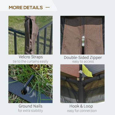 Outsunny 10'x10' Soft-top Patio Gazebo with Double Tier Roof, Mesh Curtains, Display Shelves, Top Hooks, Coffee