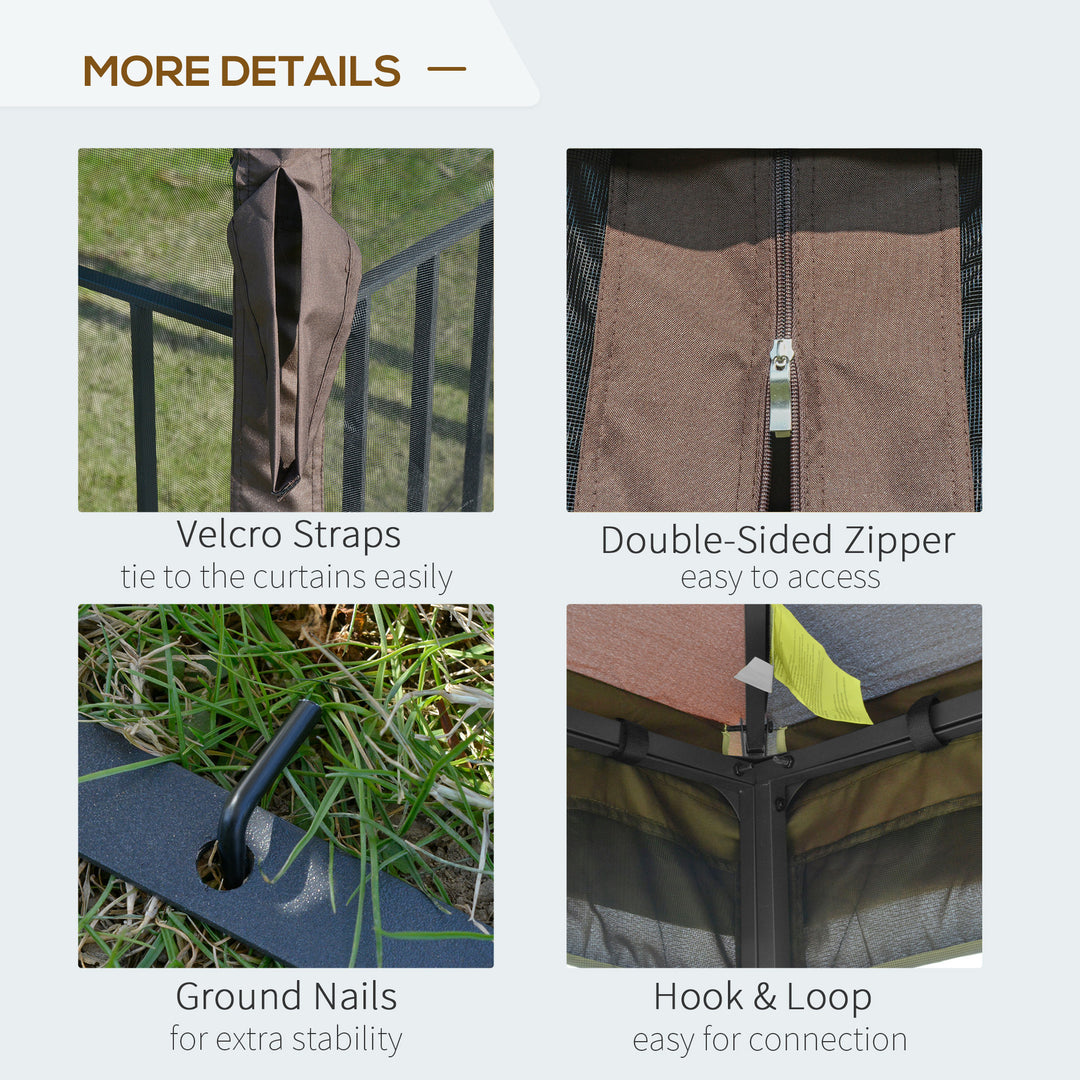 Outsunny 10'x10' Soft-top Patio Gazebo with Double Tier Roof, Mesh Curtains, Display Shelves, Top Hooks, Coffee