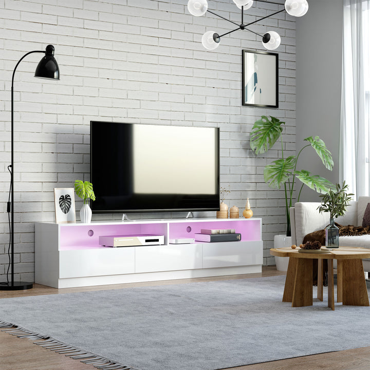 HOMCOM LED Lighted TV Stand for TVs up to 75", Modern TV Cabinet with Storage Drawers for Living Room, High Gloss White