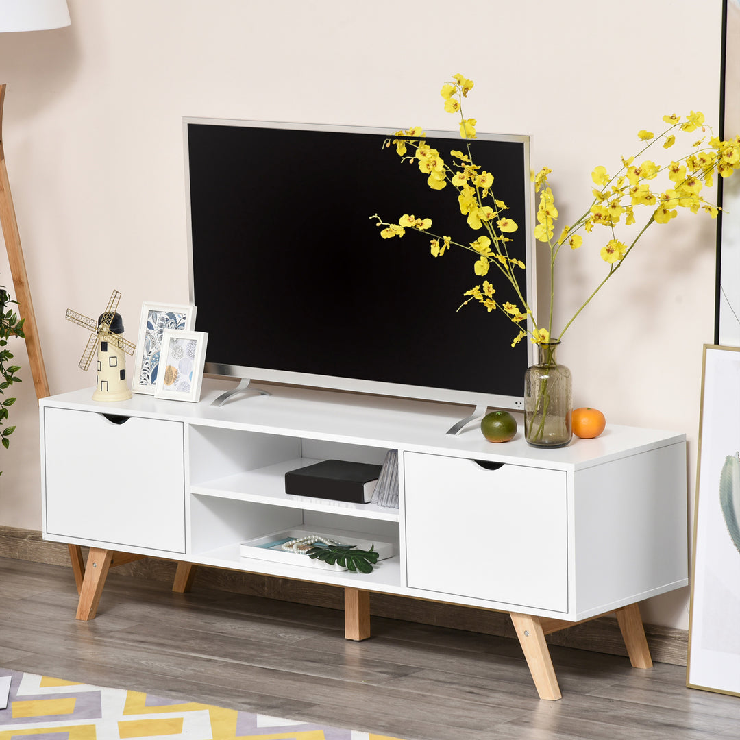 HOMCOM Modern Wooden TV Stand with 2 Storage Cabinet Stand for TV's up to 65" for Living Room Office, Storage Entertainment Center, White