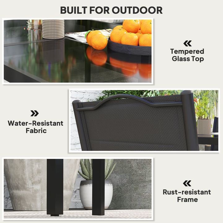 Outsunny 5 Piece Outdoor Dining Set w/ 4 Stackable Chairs, Rectangle Table, Tempered Glass Top, Steel Frame, Black