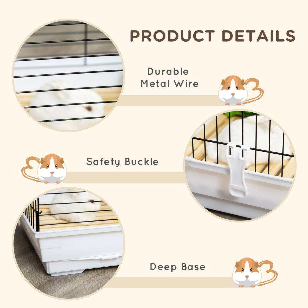 PawHut Rabbit Guinea Pig Cage, Bunny Cage Pet Pen with Sliding-Out Trays, Bottom Wood Board, Doors, 24" x 15" x 16"