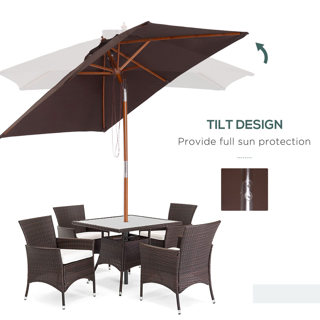 Outsunny 6.6x5ft Square Market Parasol, Wooden Patio Umbrella with Tilt Mechanism and 6 Bamboo Ribs, Garden Sunshade, Wine Red