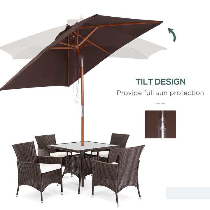 Outsunny 6.6x5ft Square Market Parasol, Wooden Patio Umbrella with Tilt Mechanism and 6 Bamboo Ribs, Garden Sunshade, Wine Red