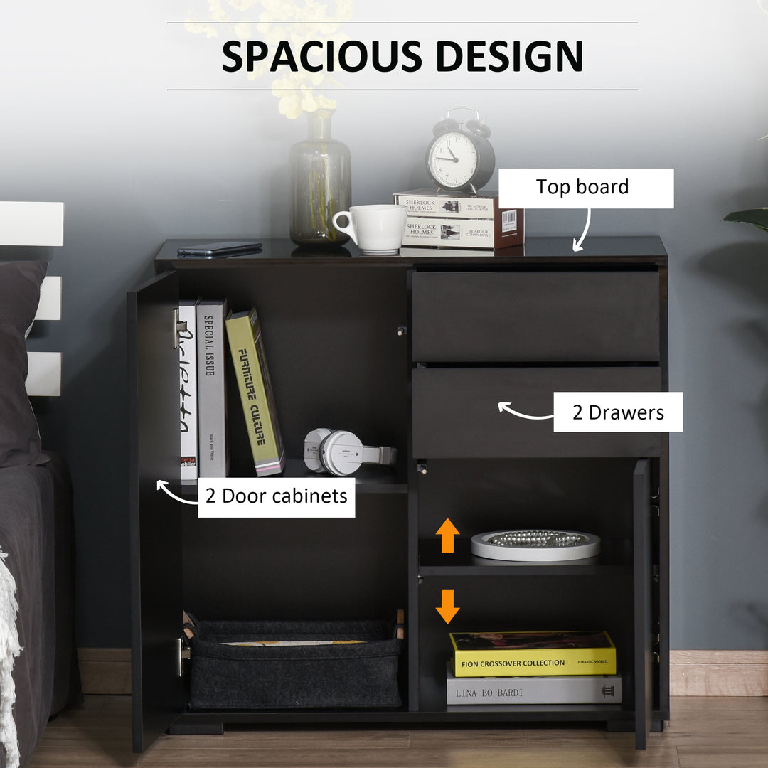 HOMCOM High Gloss Buffet Sideboard with 2 Drawers, 2 Doors and Adjustable Shelf, Kitchen Storage Cabinet with Push Open Design, White