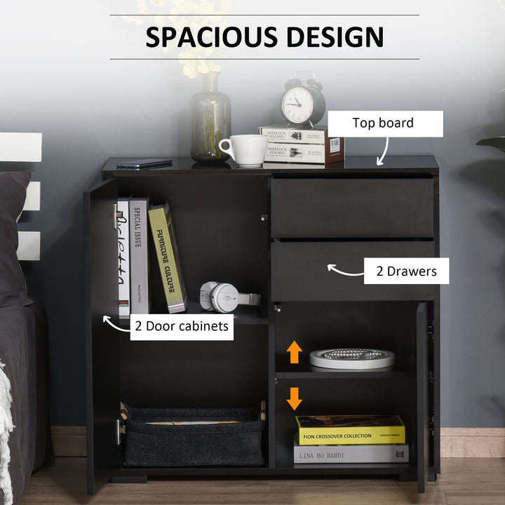 HOMCOM High Gloss Buffet Sideboard with 2 Drawers, 2 Doors and Adjustable Shelf, Kitchen Storage Cabinet with Push Open Design, White