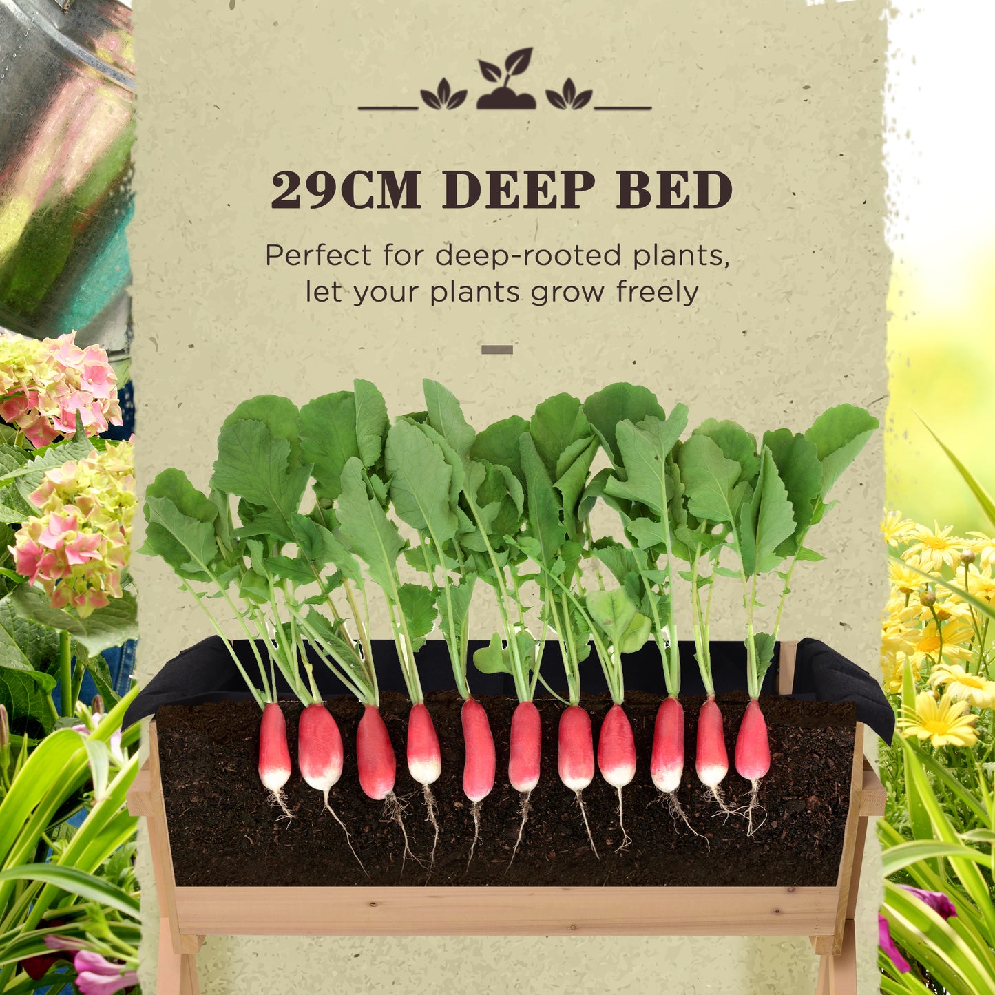 Outsunny 39'' x 28'' Raised Garden Bed with Legs, Elevated Wooden Planter Box with Bed Liner for Vegetables, Flowers Herbs, Backyard Patio Balcony Use