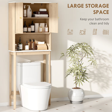 HOMCOM Over The Toilet Storage Cabinet with Adjustable Shelf, Open Shelf and Adjustable Bottom Bar, Oak