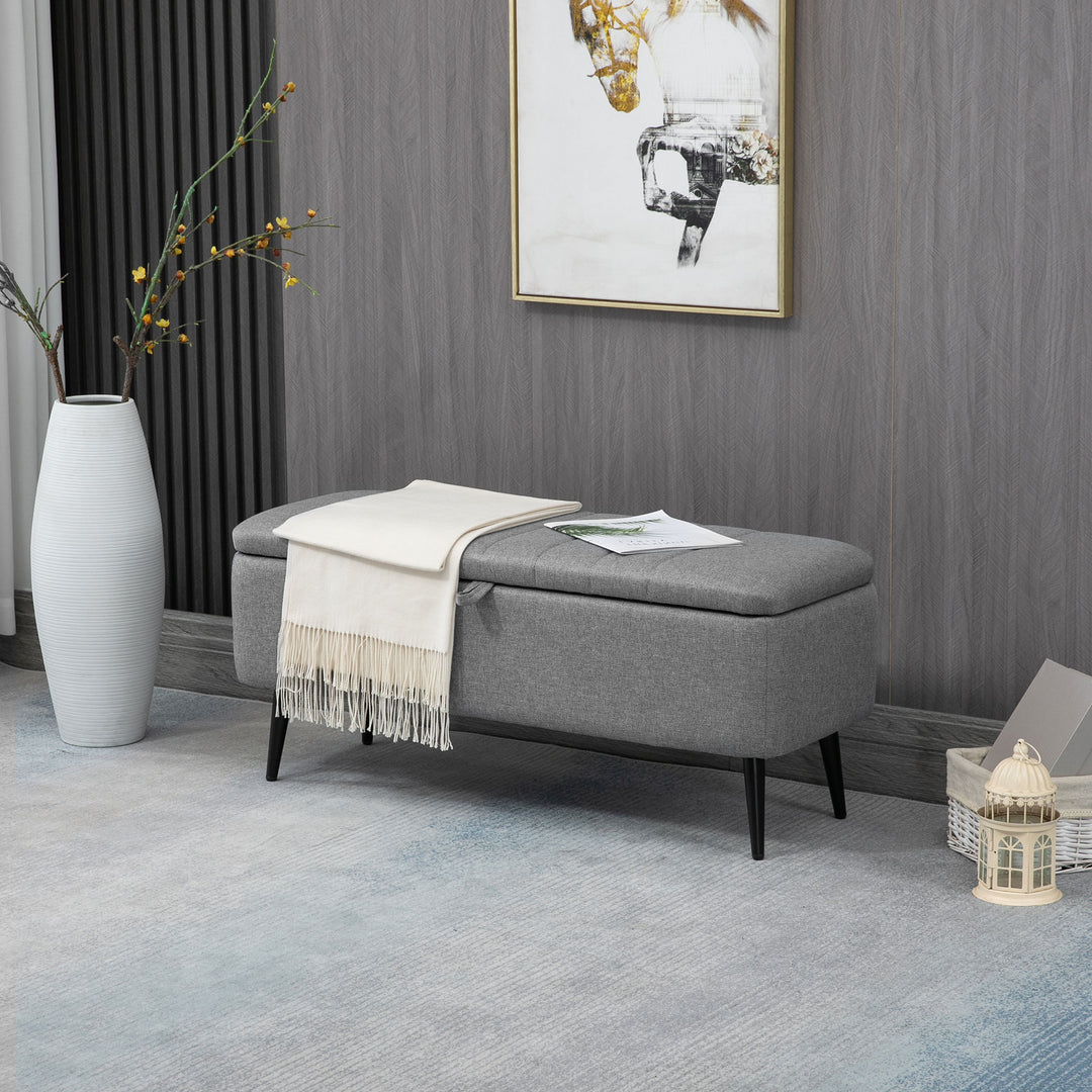HOMCOM 40" Ottoman with Storage, Linen Upholstered Storage Ottoman Bench with Steel Legs for Living Room, Bedroom Grey