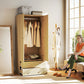 HOMCOM Modern Wardrobe Closet Armoire with 2 Drawers and Hanging Rod, Clothes Storage Organizer for Bedroom, Natural Wood