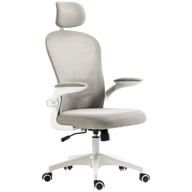 Vinsetto Office Chair, Mesh Computer Desk Chair with Adjustable Headrest, 4D Lumbar Support, Flip-up Arm, Grey