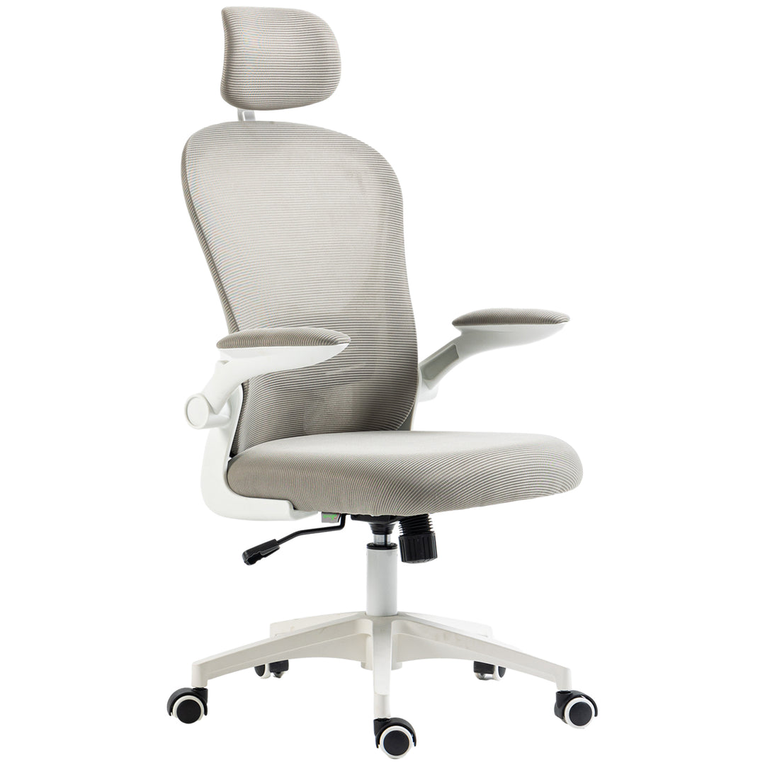 Vinsetto Office Chair, Mesh Computer Desk Chair with Adjustable Headrest, 4D Lumbar Support, Flip-up Arm, Grey