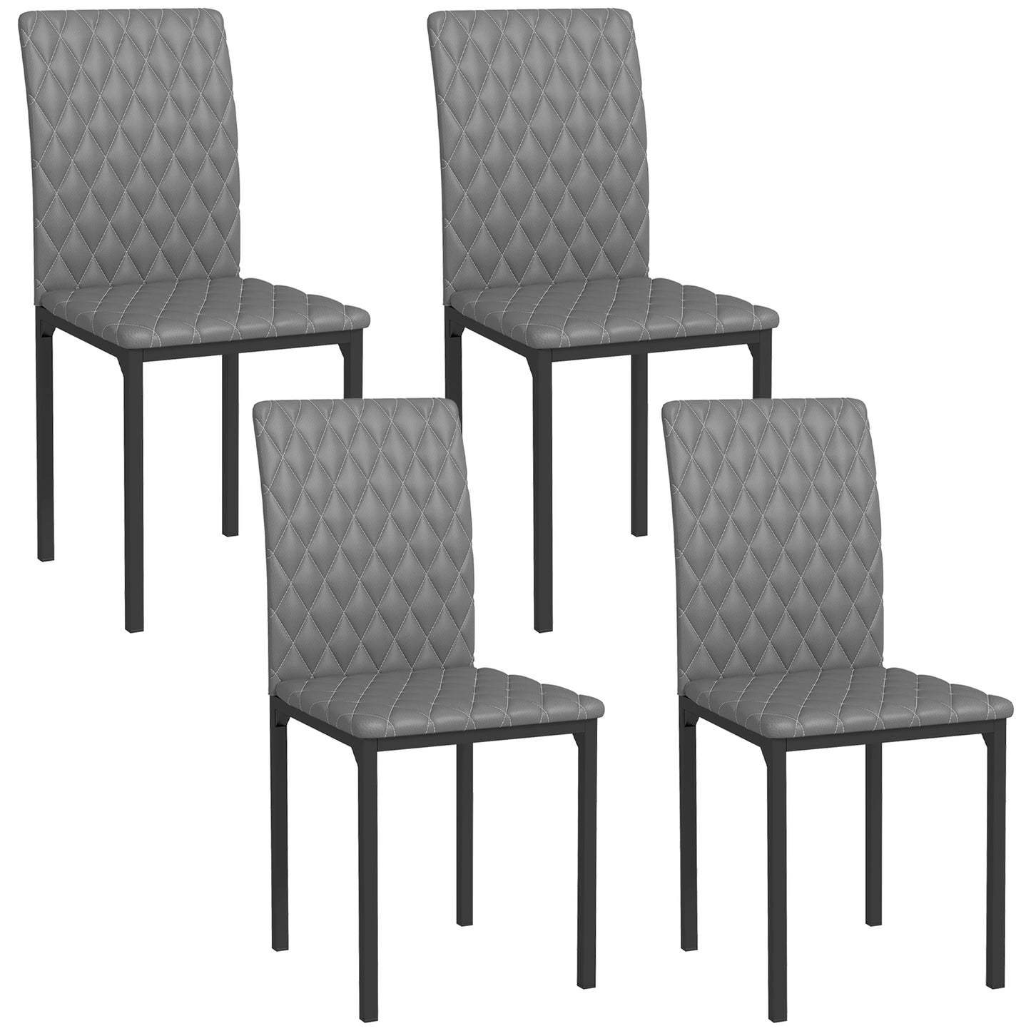 HOMCOM Modern Dining Chairs Set of 4, Upholstered Faux Leather Kitchen Chairs with Rhombic Tufting and Metal Legs for Living Room, White