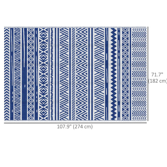 Outsunny Reversible Outdoor Rug, Patio Floor Mat, 6' x 9' Plastic Rug for Backyard, Deck, Beach, Camping, Dark Blue and White