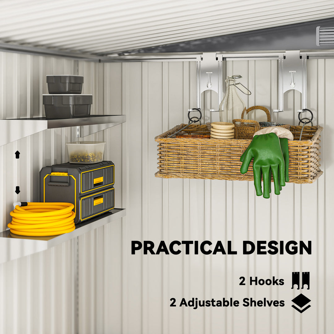 Outsunny 5x7 Garden Shed, Lean-to Metal Storage with Foundation, Sliding Door & 2 Vents for Garden Tools, White
