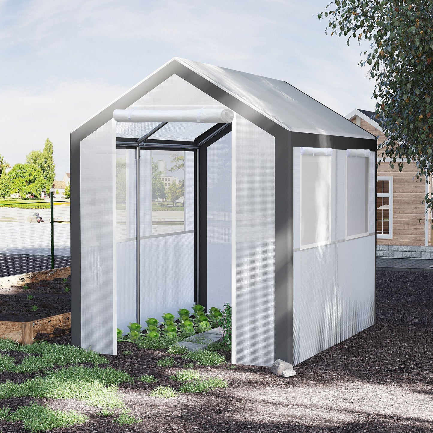 Outsunny 6.6' x 10' x 7' Heavy Duty Walk-In Greenhouse Vegetable Seed Growth Tent Outdoor Plant Growing Tunnel Warm House Flower Shed Backyard White