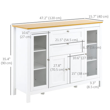 HOMCOM Buffet Cabinet Sideboard with 2 Drawers, 3 Storage Cabinets, Glass Doors and Adjustable Shelves, White