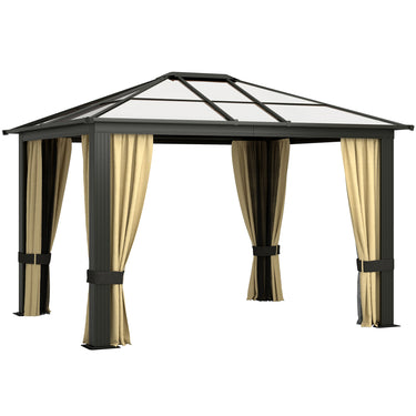 Outsunny 10' x 12' Hard Top Gazebo Canopy Sunshelter Waterproof Sun Shade with Sidewalls and Mosquito Netting