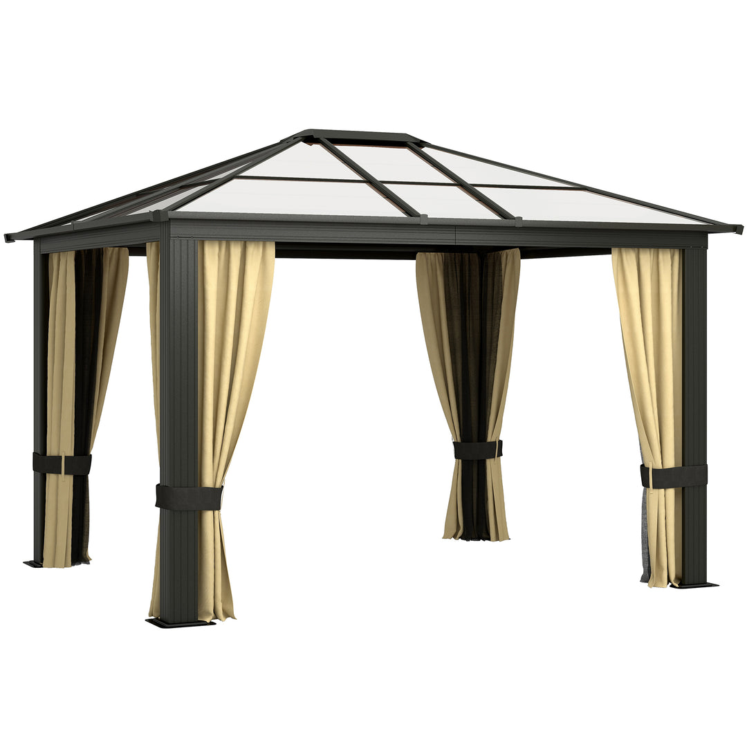 Outsunny 10' x 12' Hard Top Gazebo Canopy Sunshelter Waterproof Sun Shade with Sidewalls and Mosquito Netting