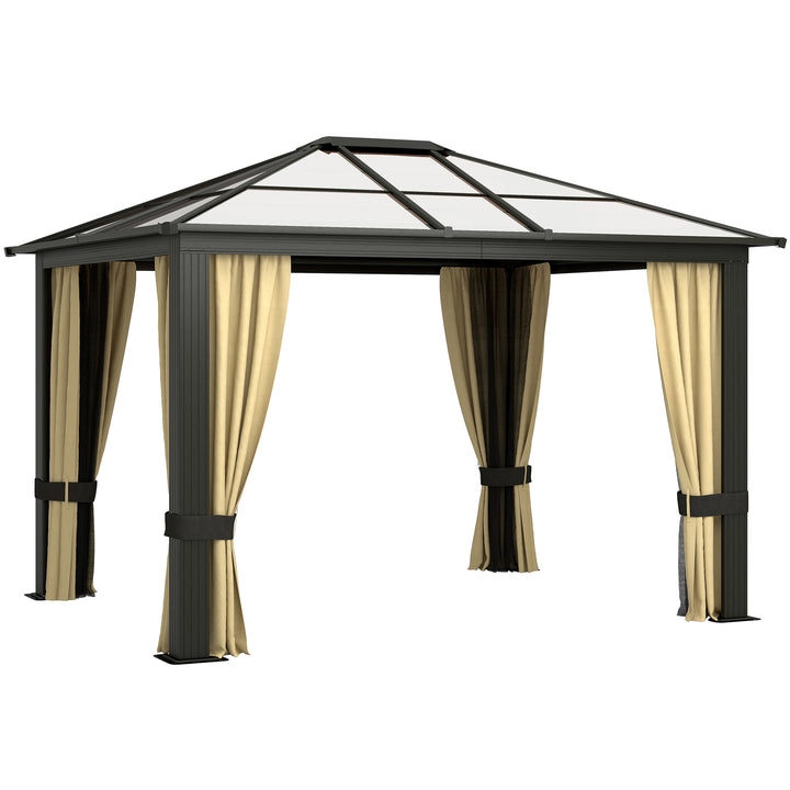 Outsunny 10' x 12' Hard Top Gazebo Canopy Sunshelter Waterproof Sun Shade with Sidewalls and Mosquito Netting