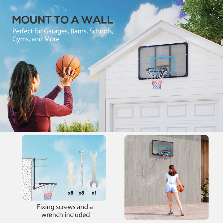 Soozier Wall Mounted Basketball Hoop, Mini Hoop with 45" x 29" Shatter Proof Backboard, Durable Rim and All-Weather Net for Indoor and Outdoor Use
