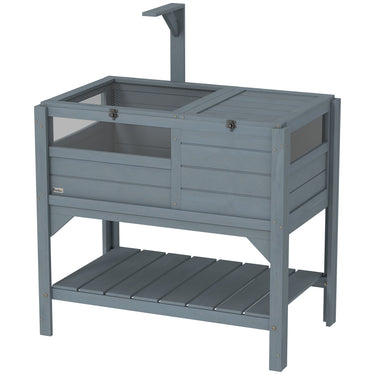PawHut Wooden Tortoise House Habitat with Shelf, Light Support Frame, Tray for Indoor Use, 33" L x 20" W x 41" H