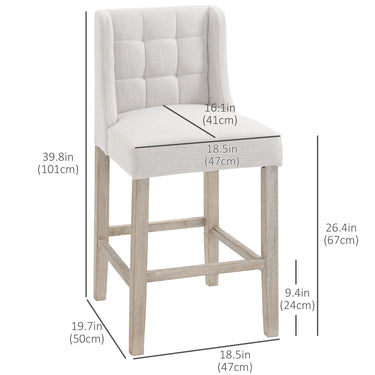 HOMCOM Modern Counter Bar Stools Tufted Upholstered Counter Chairs Set of 2 for Kitchen, Beige