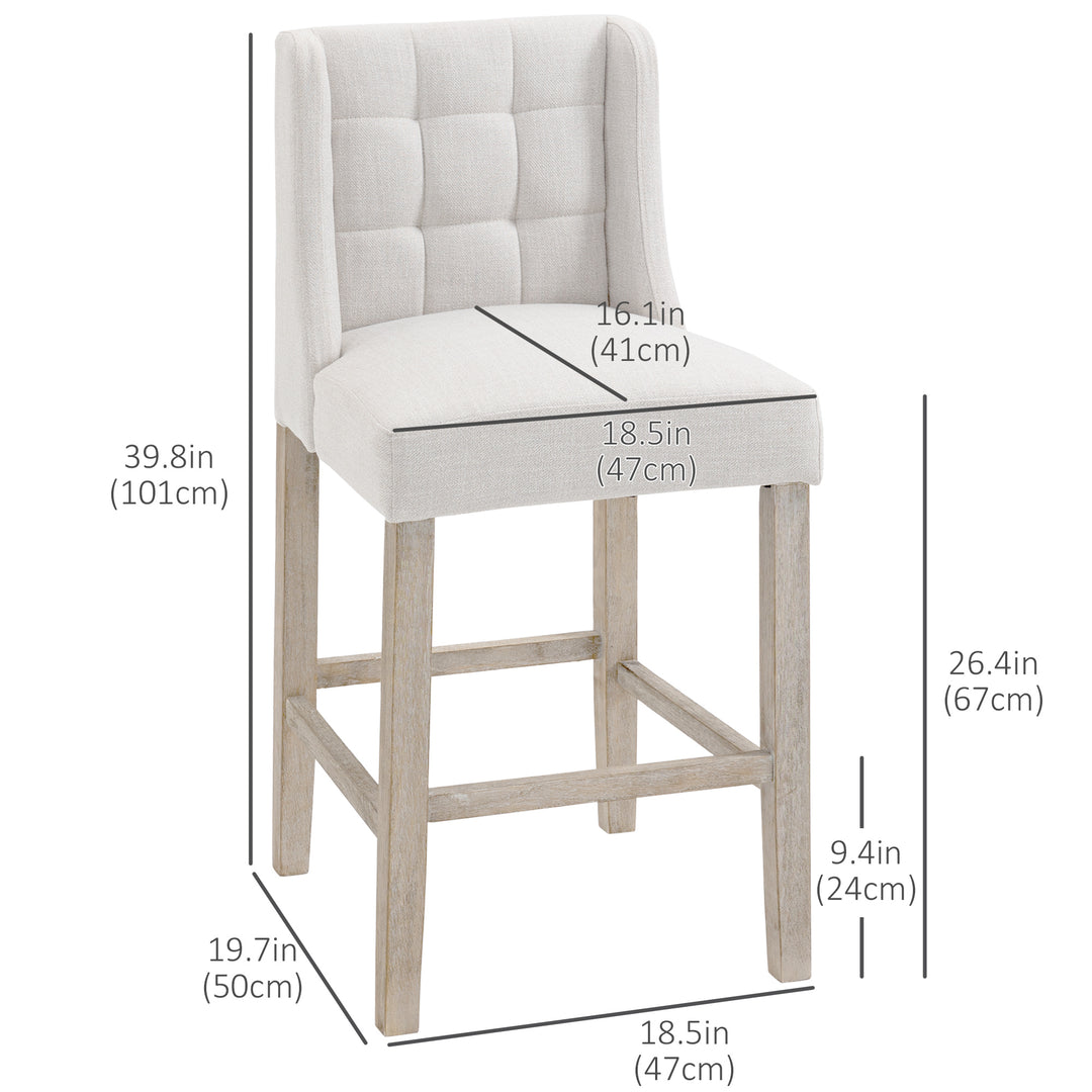 HOMCOM Modern Counter Bar Stools Tufted Upholstered Counter Chairs Set of 2 for Kitchen, Beige