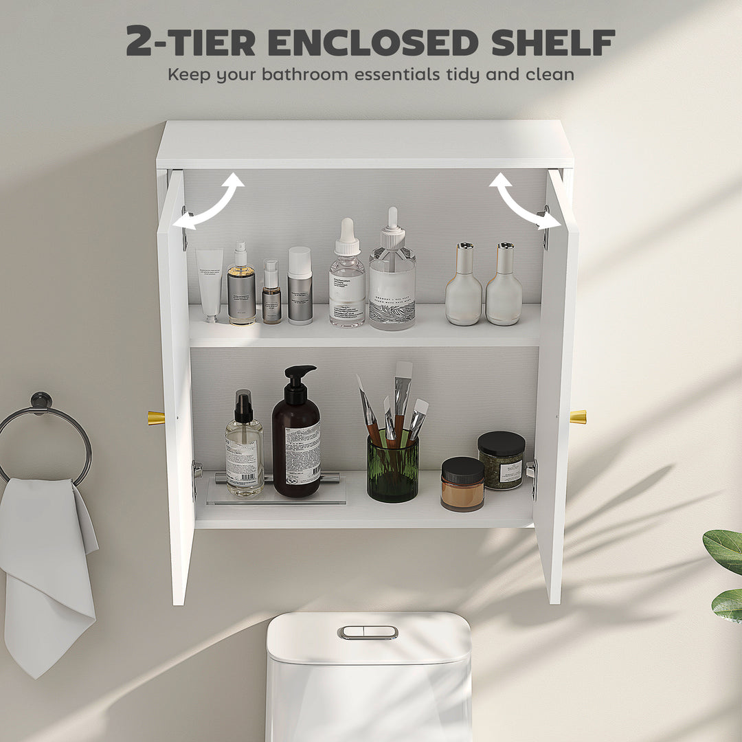 HOMCOM Medicine Cabinet, Modern Bathroom Wall Cabinet with 2 Arched Doors and Gold Handles, White Wood Grain