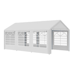 Outsunny 20â€™ x 10â€™ Heavy Duty Party Tent Outdoor Carport Canopy Shelter Gazobo with Sidewall, Zipper Door and Windows, White