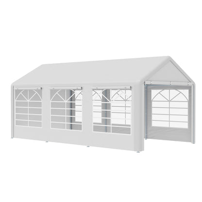 Outsunny 20â€™ x 10â€™ Heavy Duty Party Tent Outdoor Carport Canopy Shelter Gazobo with Sidewall, Zipper Door and Windows, White