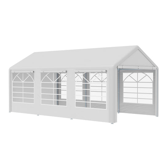 Outsunny 20â€™ x 10â€™ Heavy Duty Party Tent Outdoor Carport Canopy Shelter Gazobo with Sidewall, Zipper Door and Windows, White