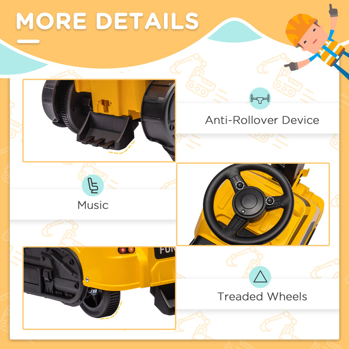 Aosom 3 in 1 Ride on Excavator Bulldozer Road Roller, No Power Pretend Play Construction with Music, for 18-48 Months, Yellow