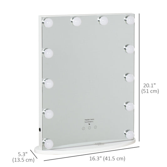 HOMCOM, Hollywood Lighted Makeup Mirror with 12 Dimmable LED Bulbs, 3 Color Lighting Modes, Touch Control Design for Cosmetic Dressing Table, White