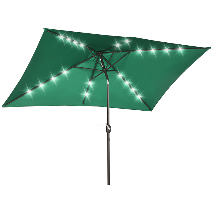 Outsunny 6.5x10ft Patio Umbrella Rectangle Solar Powered Tilt Aluminum Outdoor Market Parasol with LEDs Crank (Turquoise)
