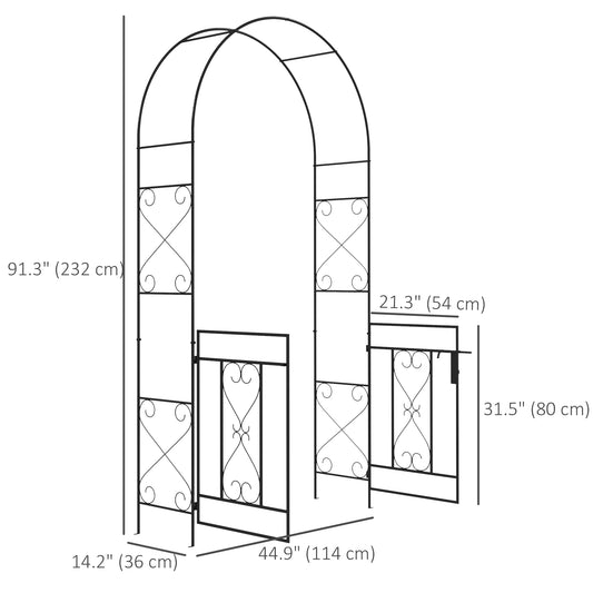Outsunny 7.6FT Metal Garden Arch with Gate, Garden Arbor Trellis for Climbing Plants, Roses, Vines, Wedding Arch, Black
