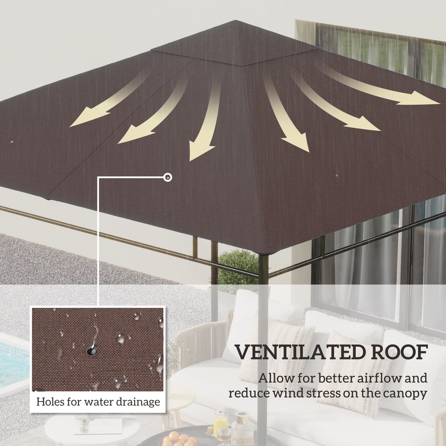 Outsunny 10' x 10' Square Gazebo Canopy Replacement UV Protected Top Cover Sun Shade Coffee