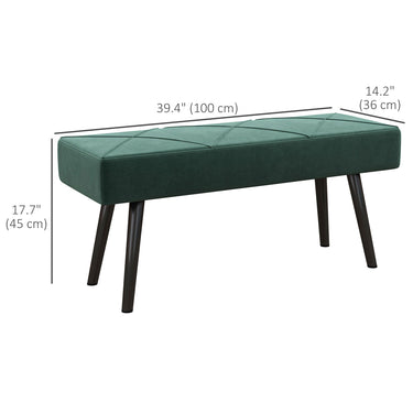 HOMCOM 39 Inches Upholstered Bedroom Bench, Modern End of Bed Bench with Steel Legs, Green