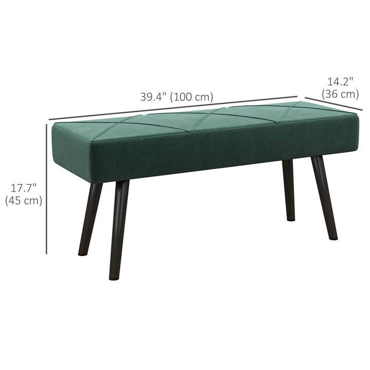 HOMCOM 39 Inches Upholstered Bedroom Bench, Modern End of Bed Bench with Steel Legs, Green