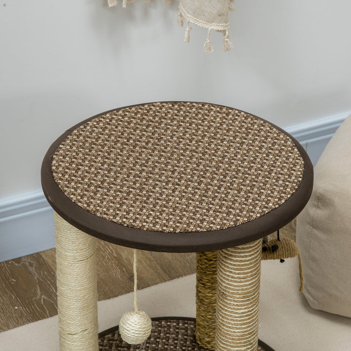 PawHut 17" Cat Tree, Kitty Activity Centre with Hanging Toys, Cat Tower with Jute, Sisal, Seagrass Scratching Post, Brown