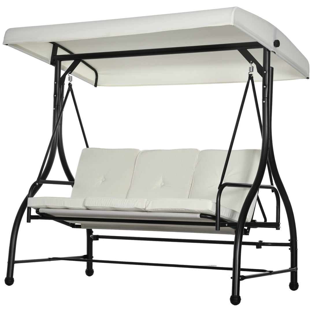Outsunny Convertible Patio Swing Bed with Canopy and Cushions, 3 Seater Porch Swing for Outdoor, Backyard, Garden, Cream White